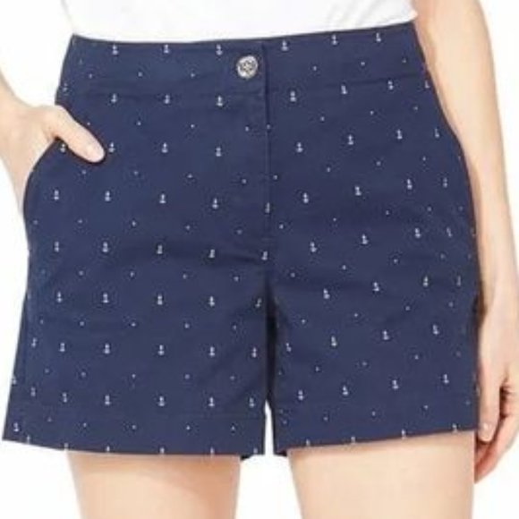 Nautica Cotton Anchor Shorts Sz 8 Navy Nautical Sailor Flat Coast Neutral Preppy - Picture 1 of 10